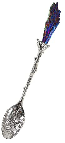 Soulnioi Vintage Carved Crystal Spoons Retro Decorative Coffee Stirring Spoons Dessert Spoons Ice Cream Spoon with Malachite Blue Flame Feather Head for Cafe Office Tableware -White