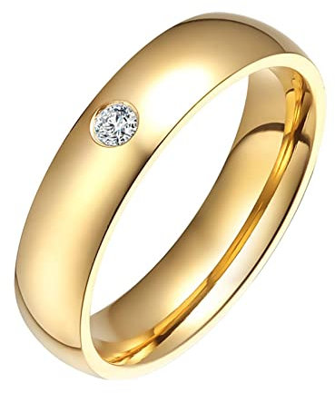 Beydodo Edelstahl Ring Damen, Ring Personalisiert 5MM mit Zirkonia Bandring Partnerring Gold Ring für Frauen Gr.57 (18.1)