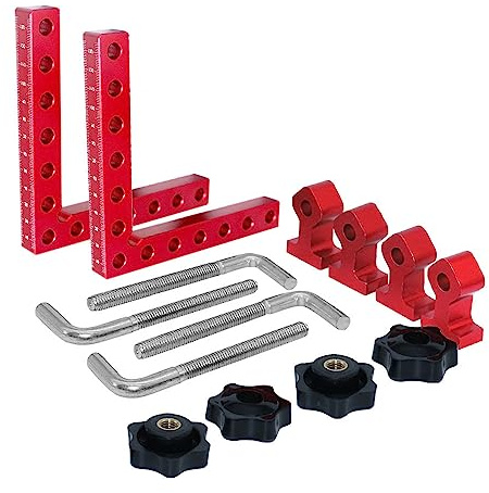ACBungji 2er Positionierwinkel 90 Grad Winkel Klemme Winkelspanner 140 x 140mm L-Type Eckklemme mit 4 Befestigungsclips für Box Zimmermannswerkzeug Holzarbeitung Bilderrahmen Regalschränke