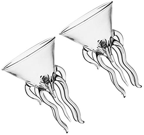 PAREKS 2pcs Octopus Martini Glass Cocktail Glass Jellyfish Wine Glasses Drinkware Bar Goblet Juice Cup Tumbler Mojito Glass for Kitchen Bar Party Wedding