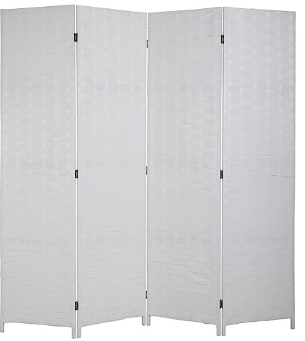 Room Dividers and Folding Privacy Screens 4 Panel 6 ft Foldable Portable Room Seperating Divider, Handwork Wood Mesh Woven Design Room Divider Wall, Room Partitions and Dividers Freestanding, White