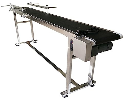 HQHAOTWU Flat Belt Conveyor PVC Belt Transport Conveyor Double Guardrails Stainless Steel Frames Industrial Transport Equipment 70.8×7.8inch Belt