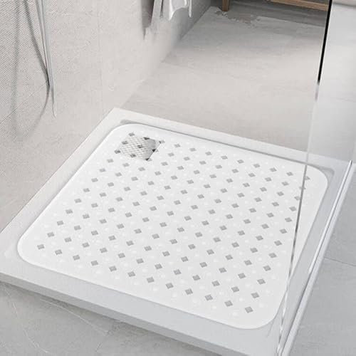Duschmatte 53x53 cm, rutschfest Matte mit Haken zum Aufhängen PVC Material Antirutschmatte Dusche BPA frei für schimmelresistent Anti Rutsch Badematte (Transparent)