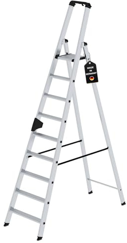 PROREGAL Stufen-Stehleiter | einseitig | begehbar | 9 Stufen | Leiter, Teleskopleiter, Trittleiter, Bockleiter, Sprossen-Doppelleiter