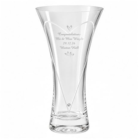 Personalised Hand Cut Little Hearts Diamond Effect Flower Vase Anniversary | Wedding Retirement Birthday Thank you - Trumpet Shape