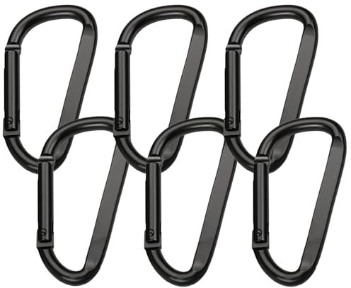 6 Stück Schraubkarabiner 8cm Karabiner Karabinerhaken Carabiner Schwarz D-Clip für Outdoor Camping Zuhause Wandern Schwarz