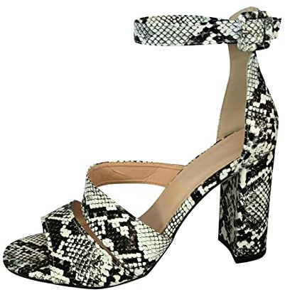LOIJMK Sandaler dam pumps, öppen tå högklackade sandaletter damer sommarskor individualitet tryckt sandalett blockklack kvinnor fritidssandaler hög klack damskor fritidsskor, Vit, 37 EU