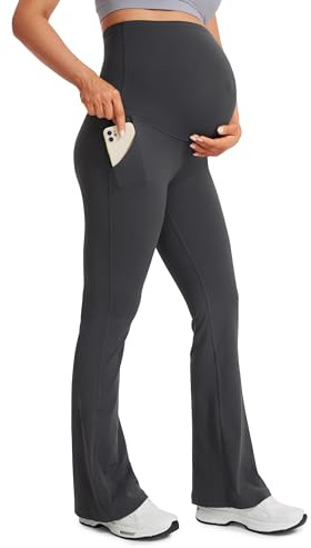 CRZ YOGA Kvinnor Butterluxe Maternity Flare Leggings med fickor 31 - Workout Active Yoga Graviditetsbyxor över magen Mjuka Mystisk grå M