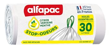 alfapac - 15 sacchetti per la spazzatura 30L a legame scorrevole, stop-odori, con oli essenziali - made in France