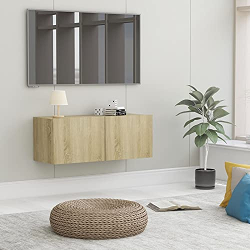 Gecheer TV-bänk flytande TV-bord flytande TV-bänk med 2 fack TV-bord skåp för vardagsrum sovrum plywood ek Sonoma 80 x 30 x 30 cm