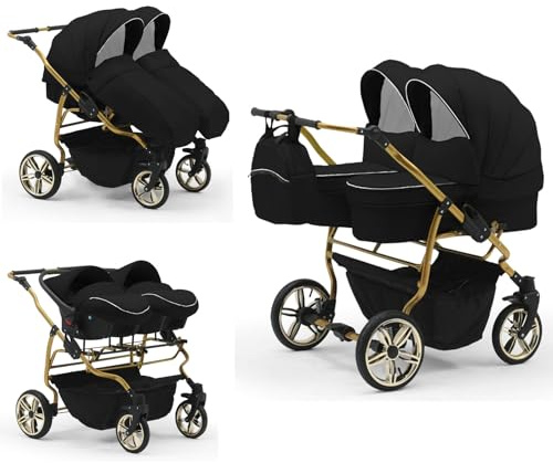 Zwillingskinderwagen 4 in 1 Duet Lux Goldedition inkl. Autositze - 13 Teile - in 20 Farben