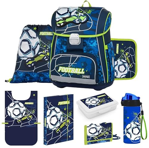 OXY BAG Schulranzen 8 Teilig Ergonomischer Schulrucksack Set Sportbeutel Federmappe Kunstponcho Trinkflasche Snackbox Leicht Schulset Jungen Mädchen Schultasche für 1. - 3. Klasse Back to School