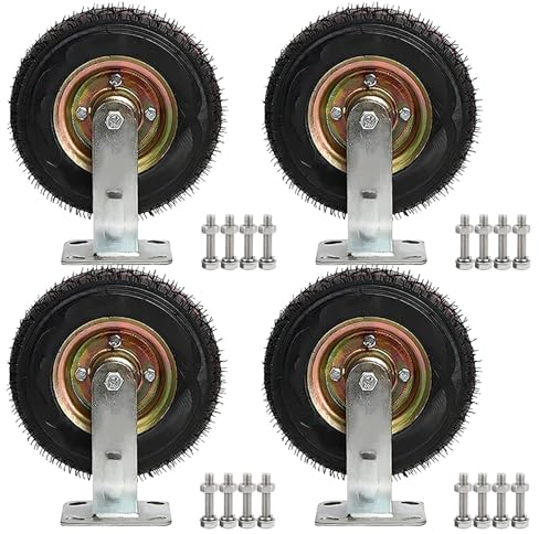 Luftreifen Gummi Rollen, 4 Stück Transportrollen Industriell Rad, Gummi Ersatz Rollen Ø 15/20/25cm, Lenkrolle Luftrad Robust Und Verschleißfest, Doppelte Lagerausführung, Schubkarrenreifen
