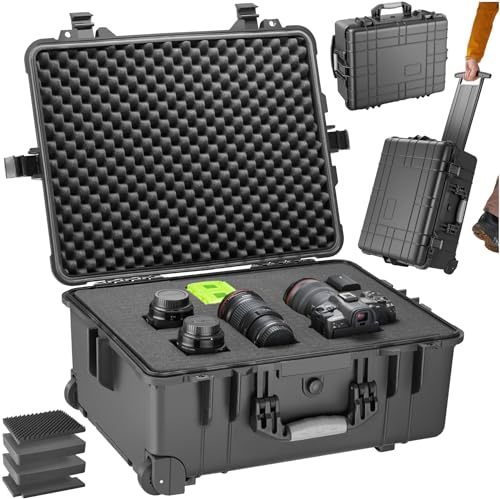 tectake® Kamerakoffer leer mit Schaumstoff, Universalkoffer mit Rollen, wasserdichter Koffer, Trolley, Outdoor geeignet, wasserfest, stoßfest, Werkzeugkoffer, Kamera Zubehör 45 x 26 x 58 cm