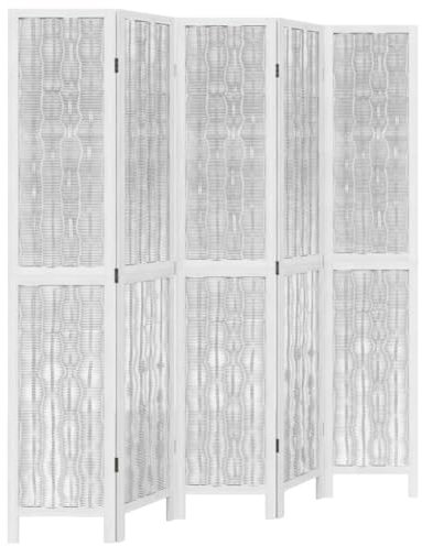 vidaXL Raumteiler 5-TLG., Paravent Faltbar, Trennwand für Innenbereich, Spanische Wand Sichtschutz Umkleide, Weiß Massivholz Paulownia