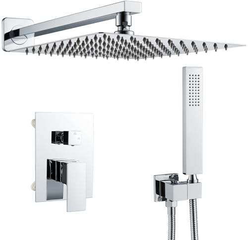 Namuoto Set Doccia Incasso Cromo,Sistema Soffione a Pioggia con Miscelatore Doccia, Soffione Doccia Quadrato 25x25cm, Doccetta, kit Doccia Incasso