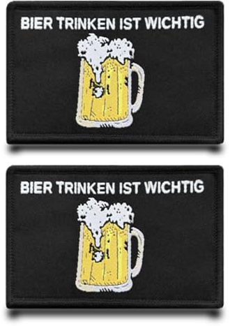 2 StückBier Trinken Ist WichtigLustige Patch Abnehmbare Aufnäher mit Stickereiverschluss Applikation Taktisch Militär Patch für Kleidung Rucksäcke Jacke Taschen Weste