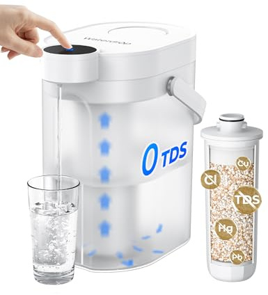 Waterdrop ED05TW Carafe Filtrante Électrique 0 TDS, 3,5 L, 1 Mois | Distributeur Filtrant Zéro TDS, Réduit Chlore et Plomb, Système de Filtration de Comptoir, Blanc