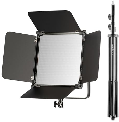Walimex pro LED Niova 100-F Pro 100 W Bi-Color Flächenleuchte mit Lampenstativ, dimmbare Videoleuchte, Studioleuchte mit weichem Licht, Fotolicht mit Fernbedienung