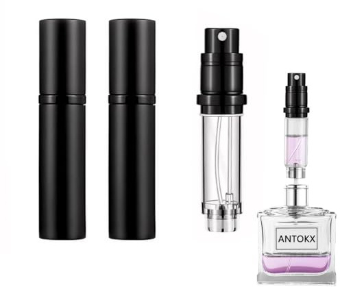 ANTOKX Travel Perfume Bottle Refillable Atomizer - 5ML Perfume Atomiser, Leakproof Portable Perfume Sprayer (Black & Black)