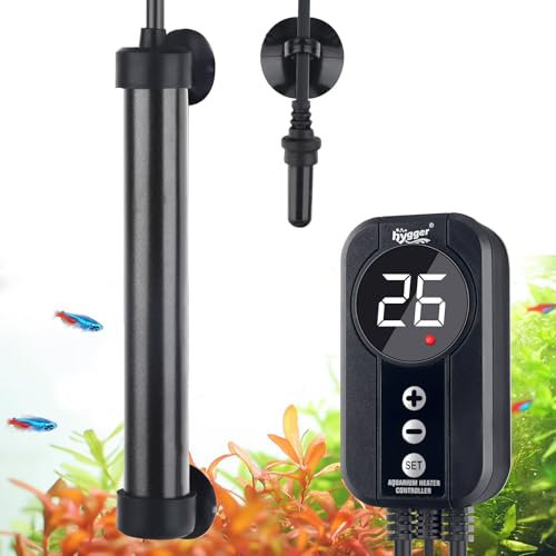 hygger Titanium Heizer 50W,Aquarium Heizung Aquarium Heizstab mit Display LED Controller,Titanium Aquarium Heater für 38–57L Saltwater Freshwater Aquariums