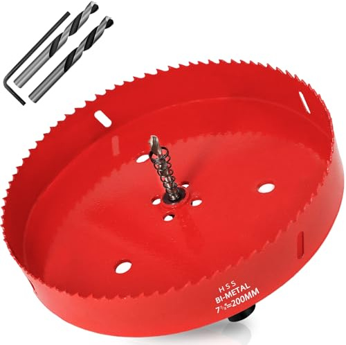 KACNON Scie Cloche Bi-métal 200 mm, M42 HSS Bimétallique Scie Trèpan, avec Adaptateur de Tige Triangulaire et Foret de Centrage, pour le Bois, Métal Mou, Plastique, Verre, Carrelage, Céramique