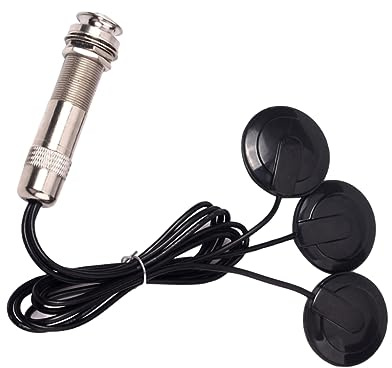 Gmb610 Gitarren Tonabnehmer mit 3 Sensoren und 6, 35-mm Klinke | Schwarz, Kunststoffgehäuse, für Akustikgitarre, Piezo Ausführung, Wandler Aufnahme