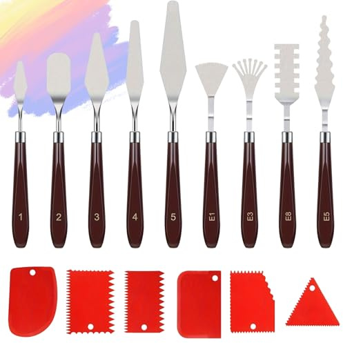 Niaciswe Malmesser 15 Stück Palettenmesser Acrylmalerei Set Spachtel Acrylmalerei Spachtel Künstlerbedarf zum Ölgemälde Abstreifmesser Malwerkzeug 9 Edelstahl Malmesser + 6 Abstreifermesser Acryl