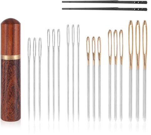 20st Nähnadeln mit Großem Öhr, Sticknadeln mit Großem Öhr Stahl Stumpf und Scharf Gobelinnadeln Ledernadel Handstricknadeln mit Holzetui für Quilting- Häkel- und Webprojekte