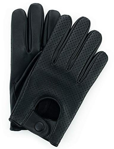 Swift Wear Mens Leather Mesh Driving Gloves, Genuine Soft Lambskin, Black (Black, L)