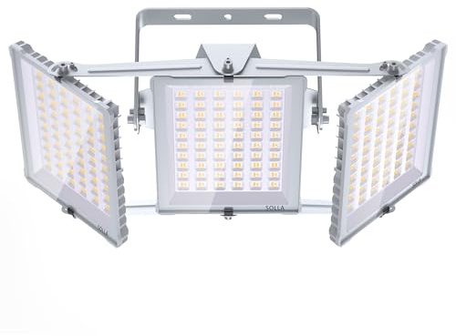 SOLLA 450 W LED-strålkastare för utomhusbruk, ultraljus 45000 LM 6000 K Daylight White IP66 vattentät, stadium Lights, 3 huvuden utomhus Floodlight Security Lights for Yards, uteplats, street-grå