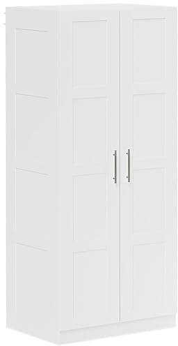 HOMCOM 2-Door Wardrobe with Shelves and Hanging Rail, 80x54x180cm, White | Double Wardrobe, Modern Bedroom Furniture