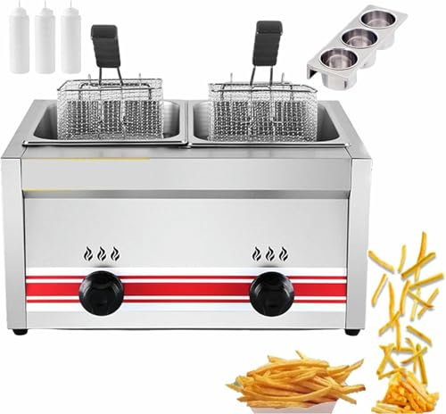 LYJYUJIE Freidora Comercial de Acero Inoxidable, freidora de Doble Tanque de 20 l de Gran Capacidad, Olla freidora eléctrica con Control de Temperatura, encimeras para Papas Fritas, filetes~/