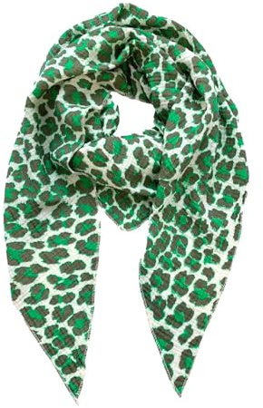 FASHION YOU WANT Musselin Tuch mit Leopardenmuster Dreieck LEO Damen Halstuch Made in Italy 195x72cm Frühling Sommer Weich Leicht kuscheliger Baumwolle Schal