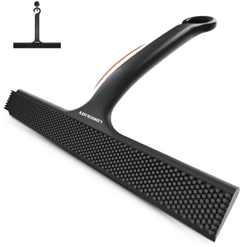 Mannicix Limpiacristales Ducha, Limpia Mamparas Silicona con Gancho, Limpia Cristales de Silicona para Ducha, Baño, Azulejos, Espejos, Ventanas Negro