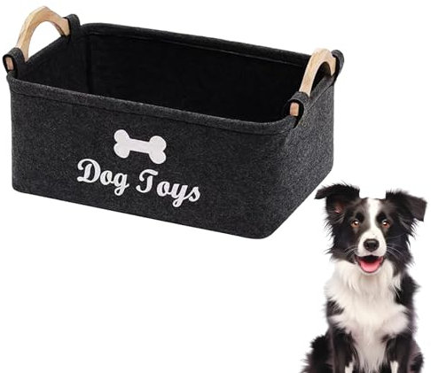 TownTop Panier de rangement pour jouets pour chien, boîte de rangement en feutre avec motif os, panier à jouets pour chien, 38 x 25 x 18 cm, gris foncé, idéal pour le stockage des jouets H