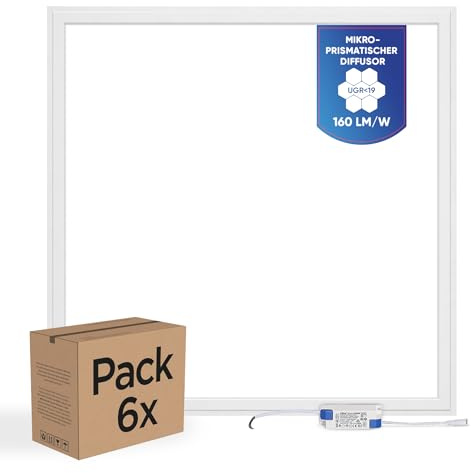 LECOM 6x LED Rasterleuchte 62x62 Neutralweiß UGR19 25W Blendfrei Bürolicht | Angenehmes Licht für Bildschirmarbeitsplätze UGR19. Ideal für Büroarbeitsplatz, Großraumbüro, Schulungsraum, Coworking Space.