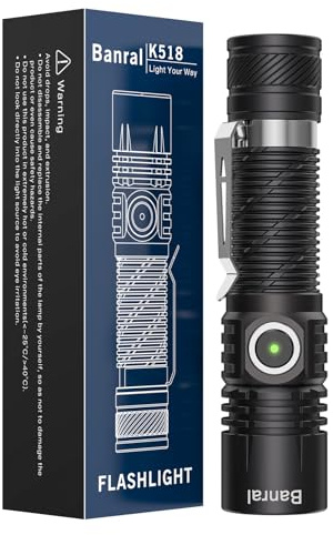 Banral Taschenlampe - Taschenlampe LED Aufladbar - Superhelle Zoombare Hoch Lumen Taschenlampen mit 4 Lichtmodi, Speicher Funktion, IPX4 Wasserdicht Flashlight für Camping, Wandern, Outdoor, Notfäll