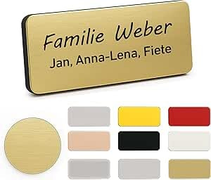 XMHome Türschild Namensschild 2 Stueck für Briefkasten oder Klingel Türschilder auch als Büroschild nutzbar personalisierbar mit Namen & Symbol wetterfeste Lasergravur Mehrere Farben MADE IN GERMANY