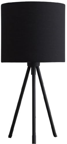 Britalia Modern Tripod Desk Lamp, Black Metal, Black Cotton Shade, 35cm Height