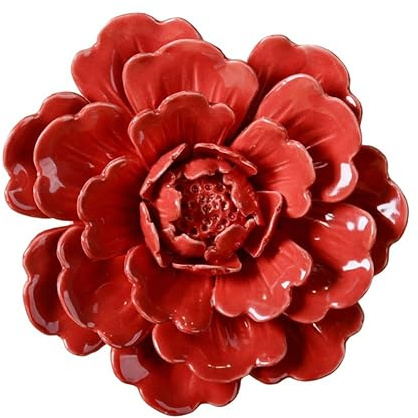 SEINHIJO Decoración de Pared 3D Floral Escultura Arte Moderno Estatua 17cm | Cerámica Rojo Interior Figura Hogar Adorno Cumpleaño Festividad Regalo para Dormitorio Salón Cafetería