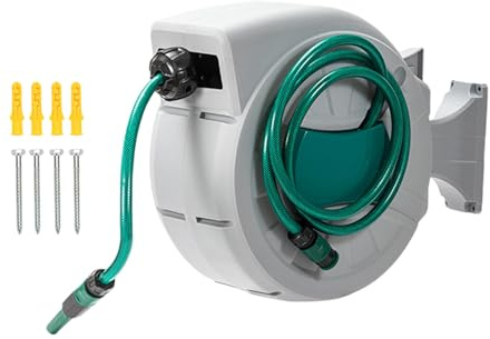 Avvolgitubo retrattile Staffa girevole a 180 ° Montaggio a parete Avvolgitubo per acqua da giardino Ugello spruzzatore girevole Acqua