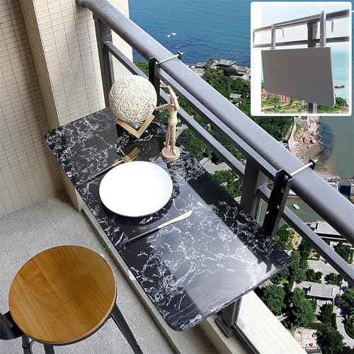 Balcony Table for Railings, Foldable Hanging Railing Table with Adjustable Heights, 120CM