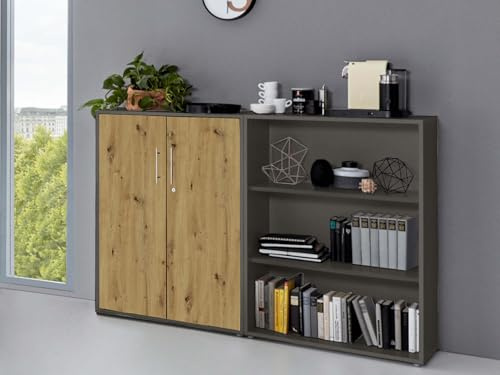 Aktenschrank in Anthrazit Artisan Eiche Office Edition abschließbar als Einzelschrank oder Schrankwand Verschiedene Ausführungen (Set1 niedrig)