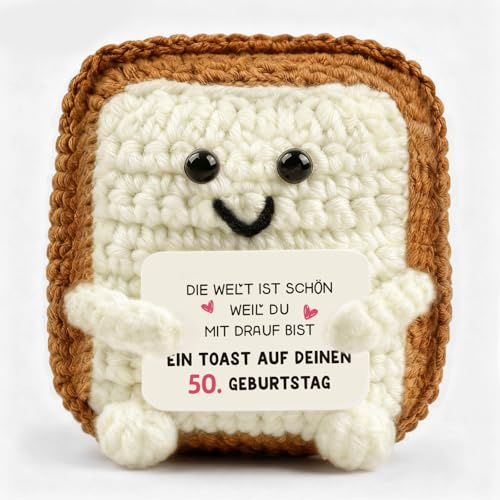 Giftota Pocket Hug - 50 Geburtstag Geschenk - Kreative Strickfigur Toast - Kleiner Glücksbringer & Mutmacher - Geschenke für Freundin, Männer, Frauen, Kollegen, Familie