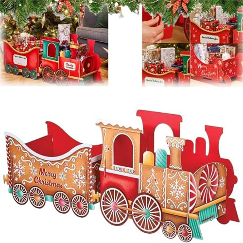 Tren de Regalos de Papá Noel: Regala alegría navideña con Estilo, Caja de Regalo del Trens Expreso de Papá Noel, Trens Navideño con Estilo de Pan de Jengibre, Sets Personalizados DIY (B)