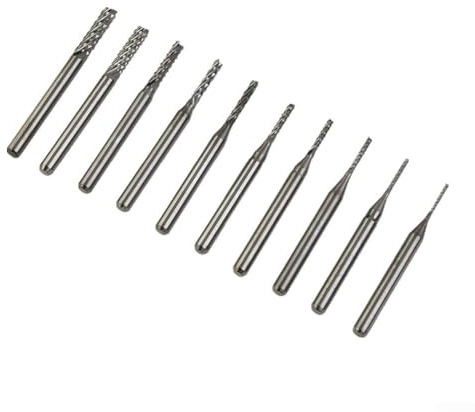 1/8-Zoll-Schaft 0,8–3,175 mm PCB-Bohrer-Set, 10 Stück, Hartmetall-Rotationsfräser für CNC-Gravur, Leiterplatten, Kunststoffe, Kohlefaser, Hartholz