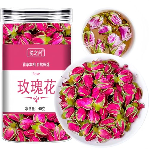 Tssbare Blüten,Rosenblüten Tee,Natürliche Rosenblüten,Rosenblütenblätter,Getrocknete Rosen,Rosentee,ganze Rosenknospen getrocknet,für Tee, Backen & Dekoration(40g)