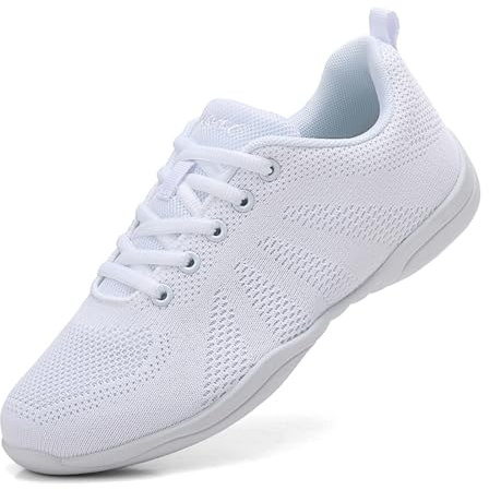Eliogn Vit cheerleading skor kvinnor och flickor lätta andningsbara nätsneakers för yoga fitness dans & träning, Vit, 34 EU