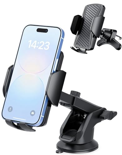 Hoppac Porta Cellulare Auto 2 in 1, Supporto Telefono Auto per Cruscotto e Parabrezza, Bocchette Aria, Rotazione a 360 gradi e Rilascio Rapido, per Smartphone 4-7 in